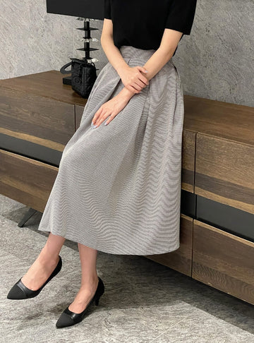Nekoring Check Pleated Long Skirt